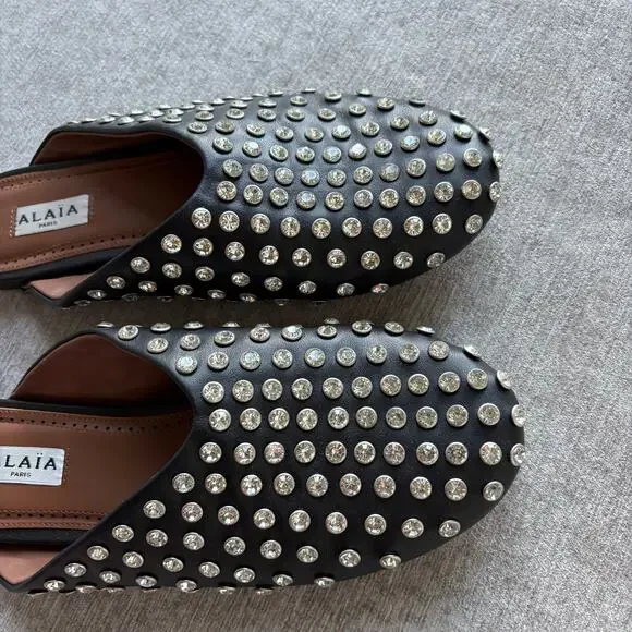$1,120 Alaïa black lambskin crystal-embellished mules - Picture 3 of 4